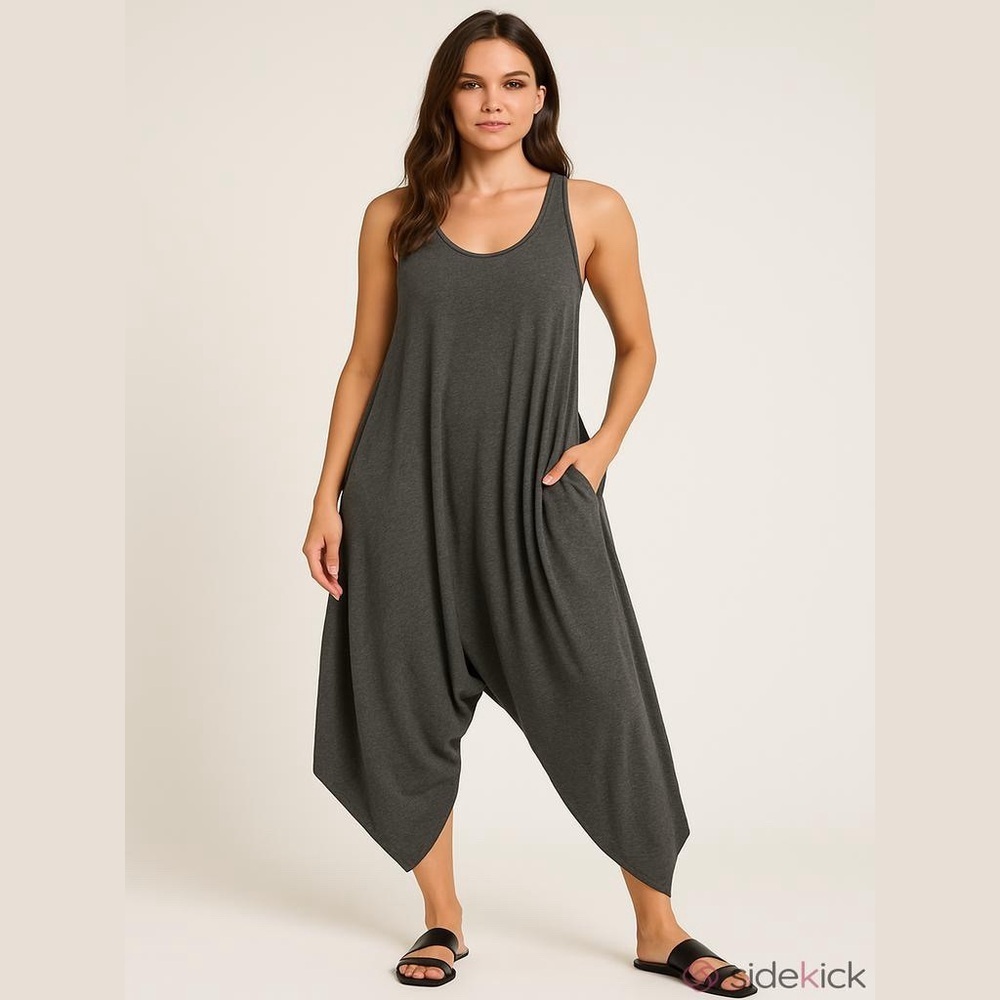 AnyBody Grey Jumpsuit Size XS Harem Pants Bottom Asymmetrical Hem Sleeveless NEW